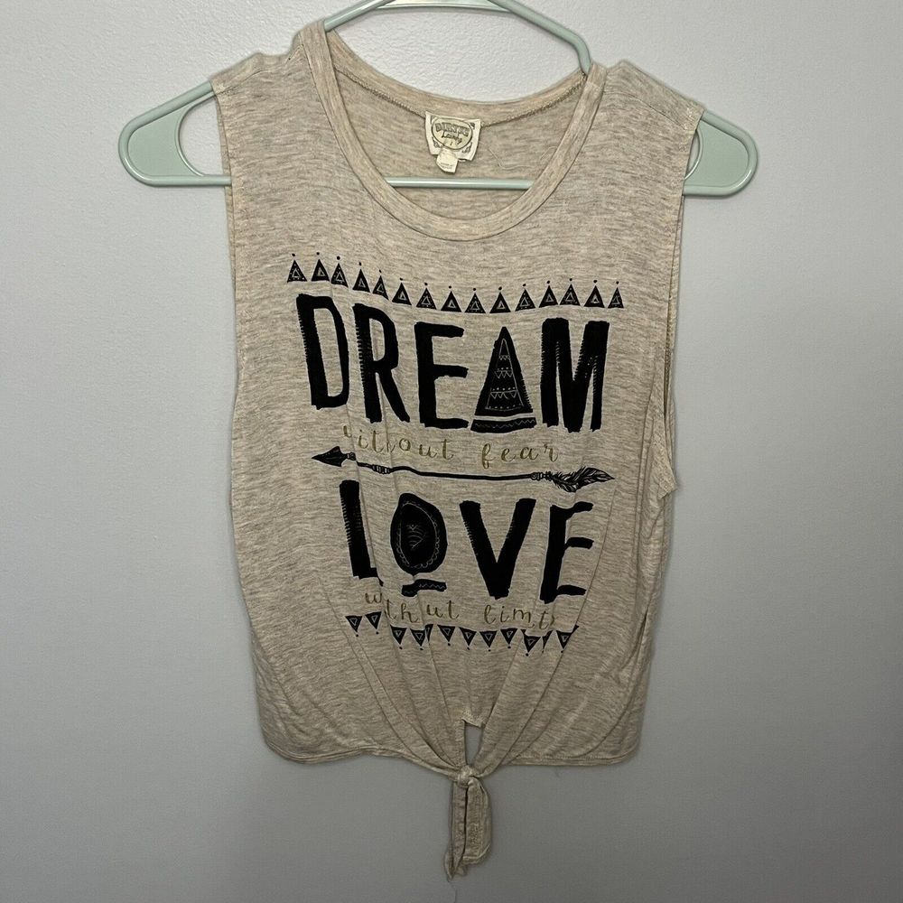 Dirtee Laundry Sleeveless Tank Top Dream Love Inspire Beige Tan Tie Front Small